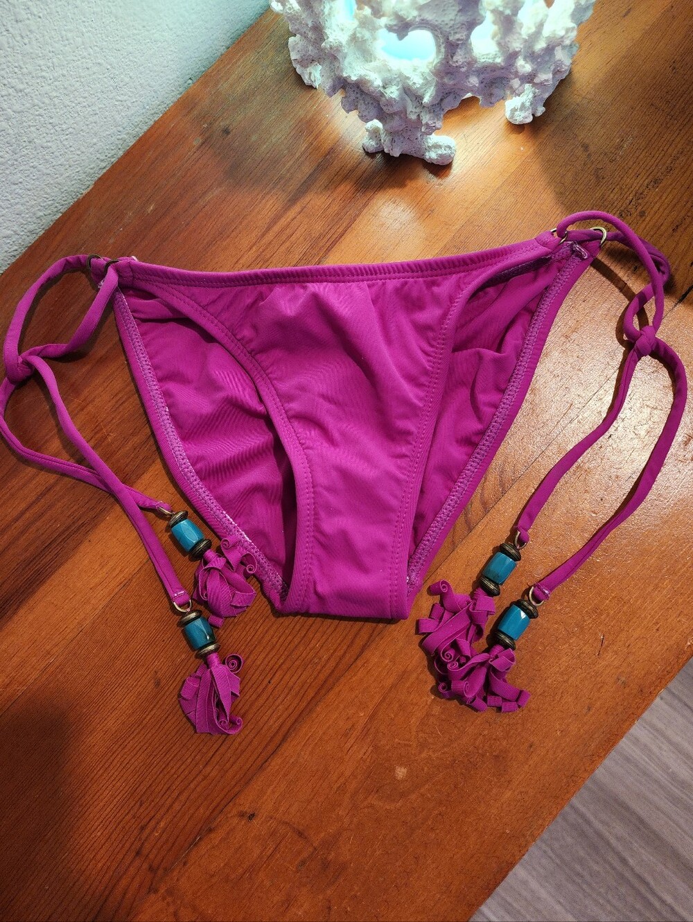 NEW! SOFIA by ViX Sz S Bright Magenta Bikini Bottom with Bohemian Bead Accent